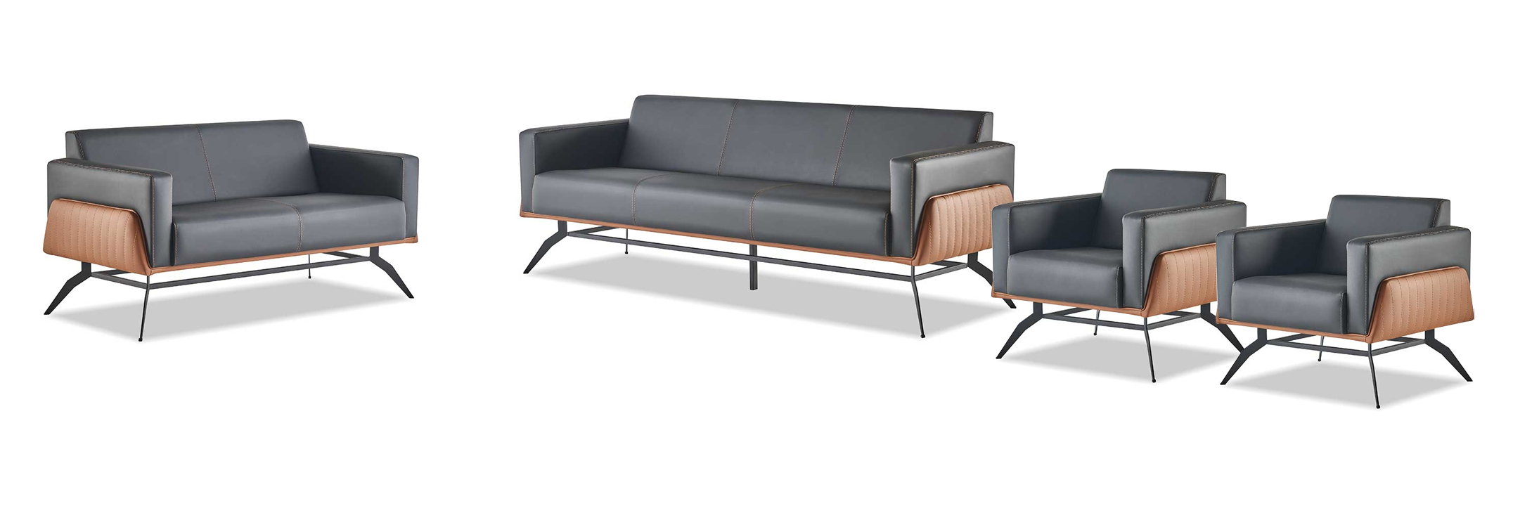 Leather Sofas Black Brown Sofa Set 3-Seater 2-Seater Armchair Couch Complete