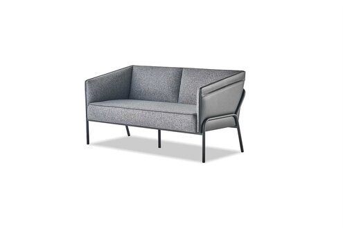 Textile Leather Sofa 2-Seater Gray Stainless Steel Modern Couch Seating Furniture Leather Sofa