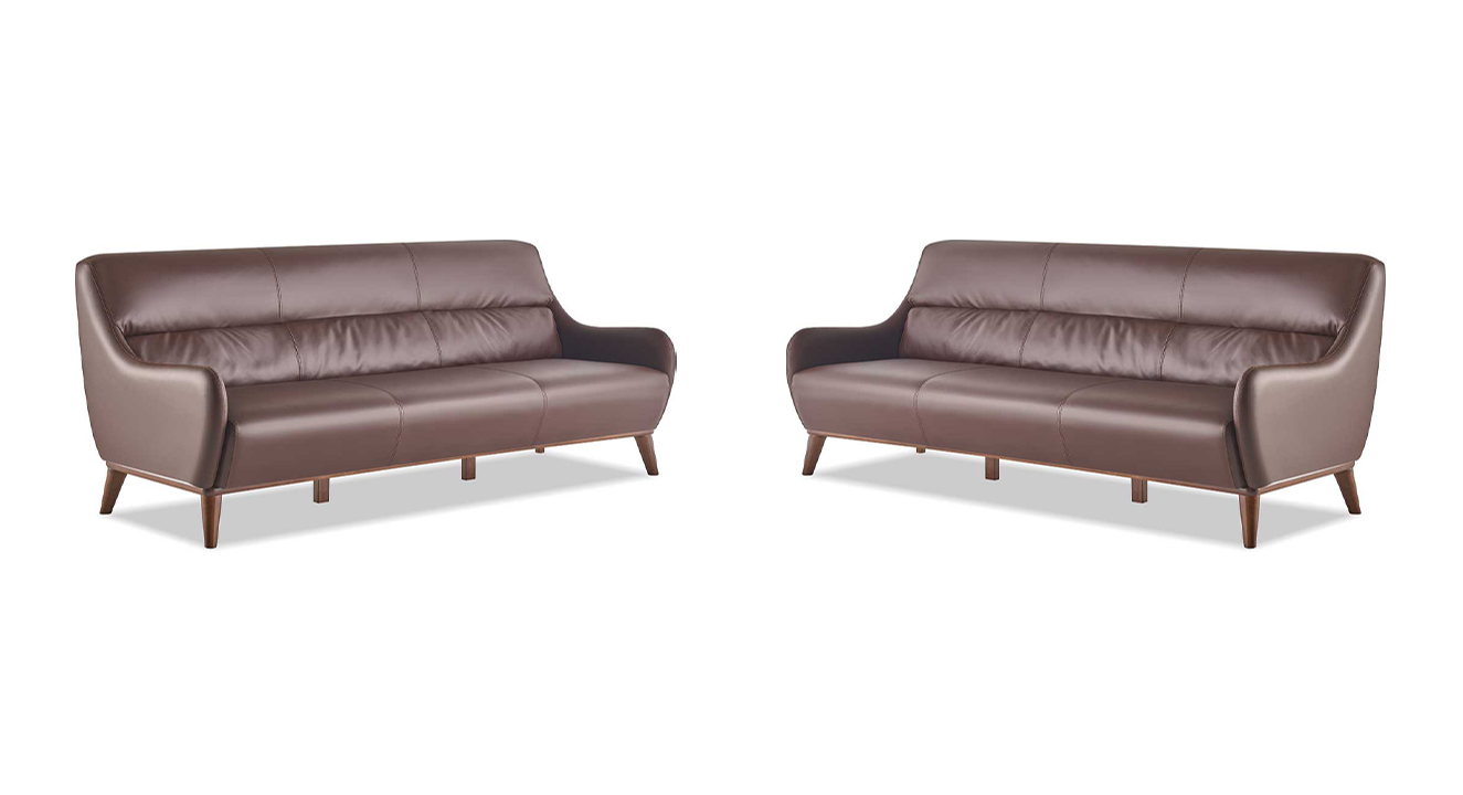 Leather Sofa Set Wooden 3-Seater Leather Sofas Brown Classic Couch