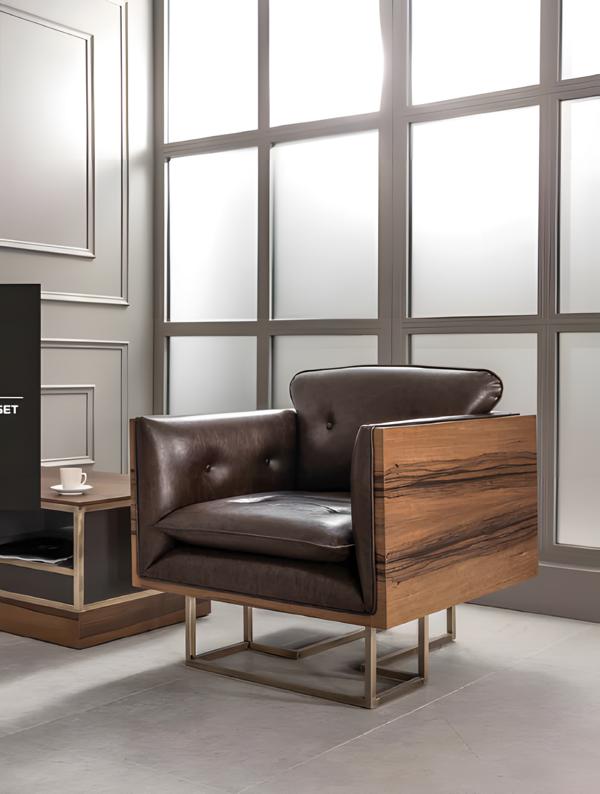 Office Chair Modern Chair Office Chair Luxury Brown Armchair Wood Leather New