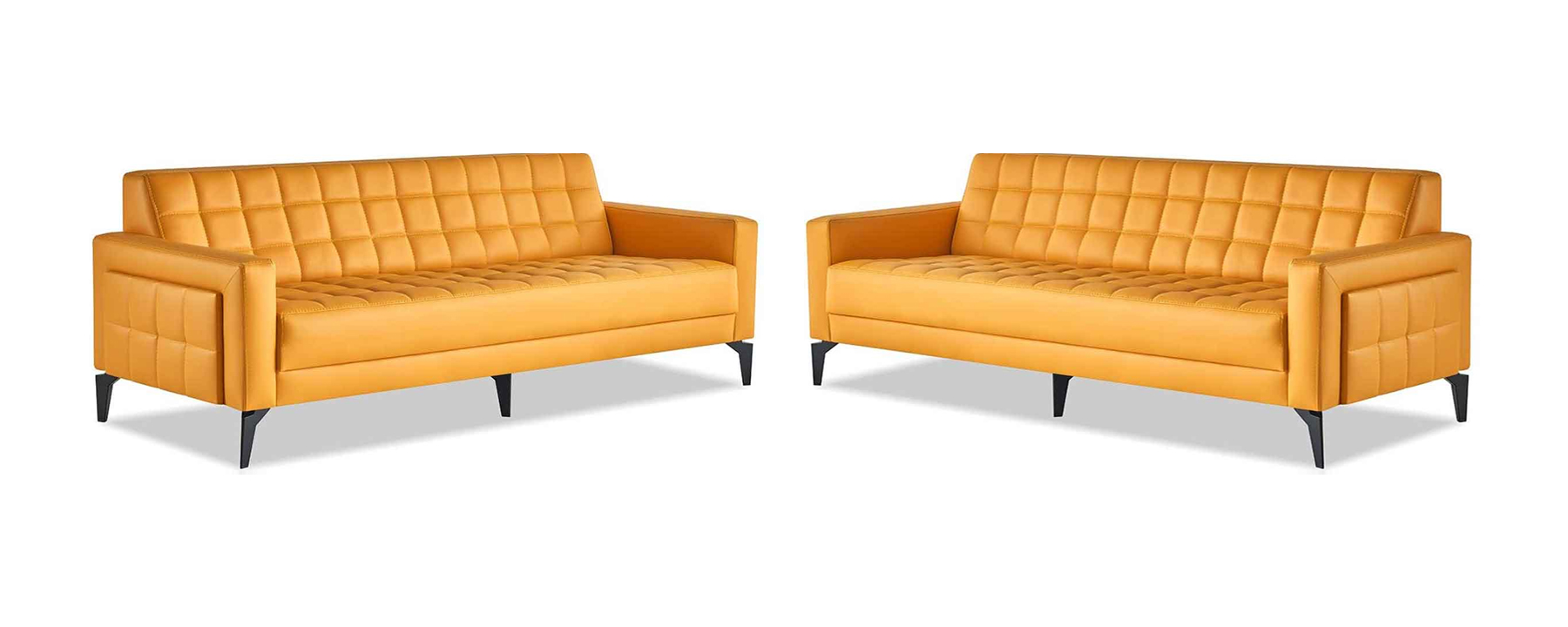 Yellow Sofa Set 3-Seater Chesterfield Leather Sofas Modern Leather Stainless Steel