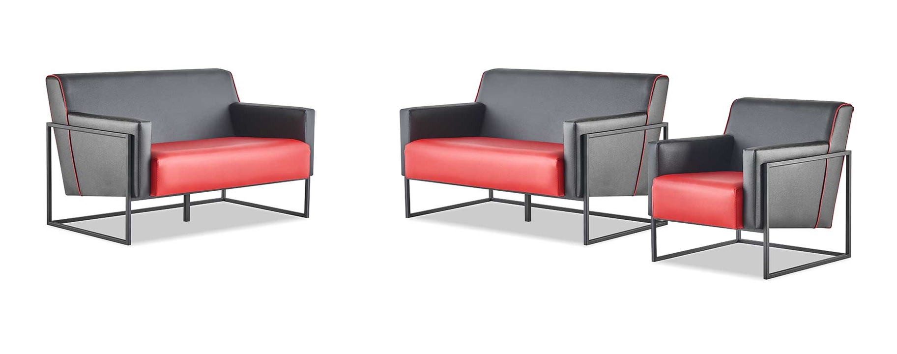 Leather Sofa Set 2-Seater Armchair Black Red Couch 1-Seater Leather Sofas