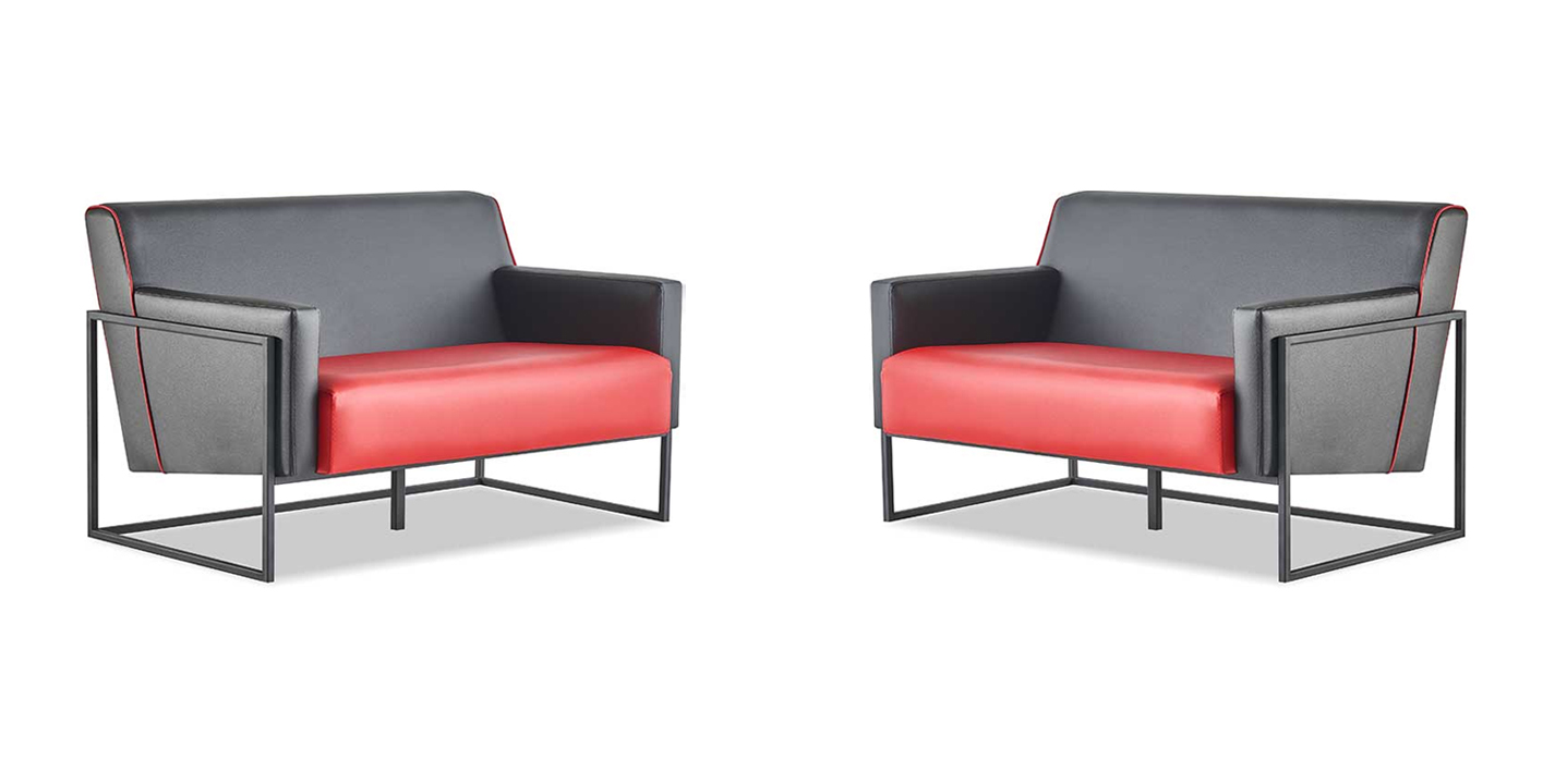 Sofa set 2-seater black red leather sofas modern couch leather stainless steel
