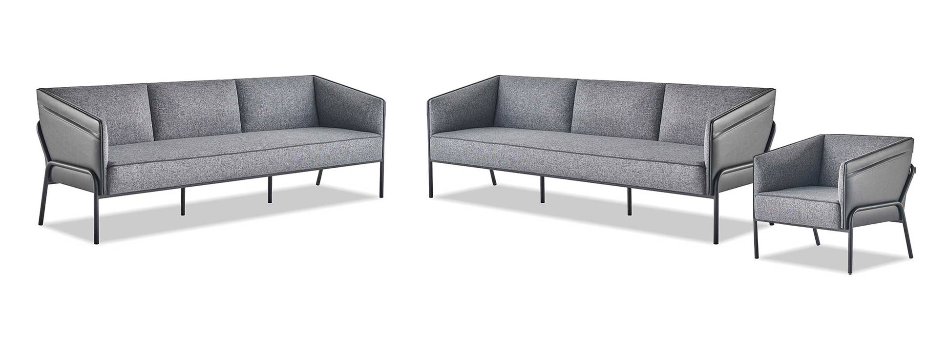 Gray Leather Sofa Set Modern 3-Seater 2x Armchairs Fabric Stainless Steel Wood