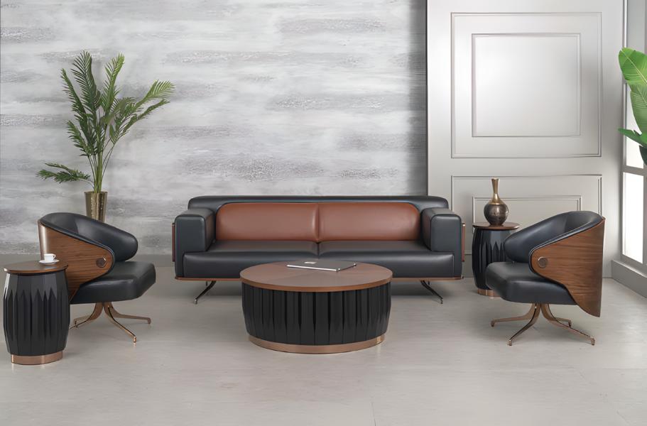 Complete Office Desk Leather Office Table Set 5-piece Wood Black Luxury Large New