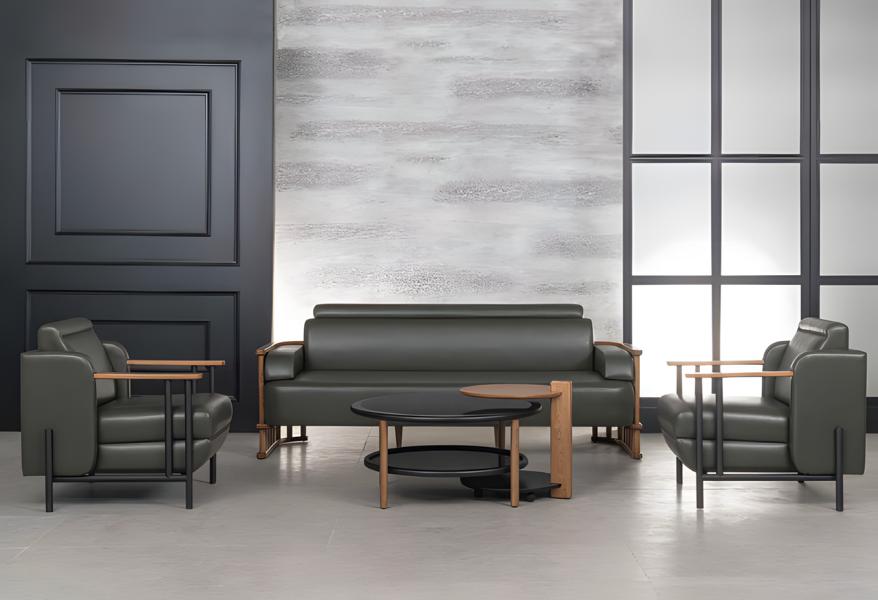 Designer Office Work Room Set Black Modern Complete Leather Set Furniture 5-piece New