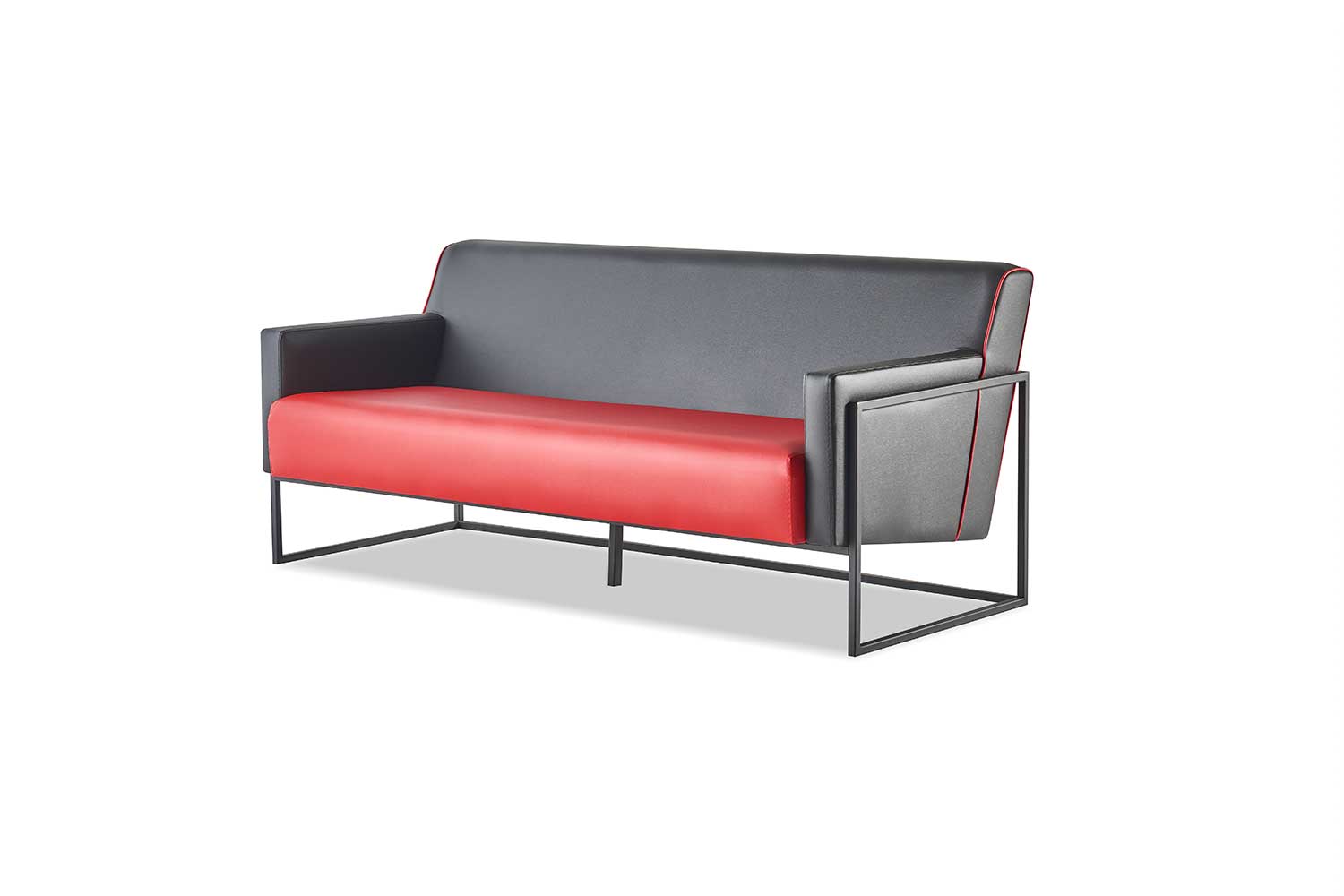 Black Red Leather Sofa Modern Three-Seater Couch Seating Furniture
