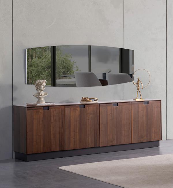 Brown dining room sideboard luxurious console mirror wood furniture 2-piece new