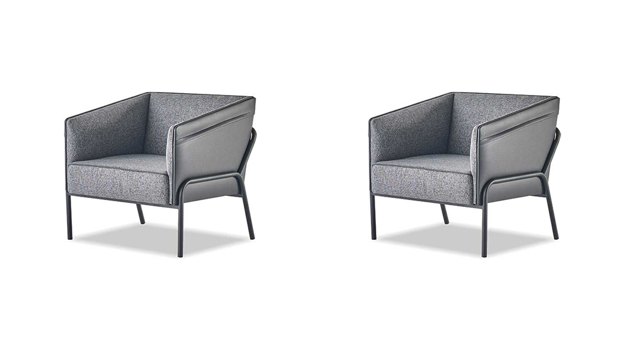 Armchair Set Armchair Leather Textiles Stainless Steel Modern 1-Seater Gray Wood