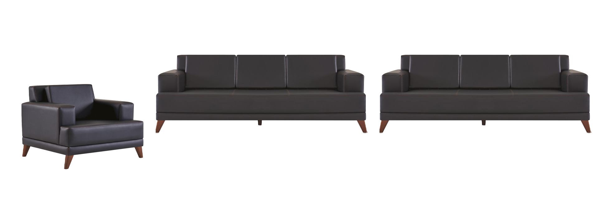 Sofa sets, 3-seater sofas, armchairs, black leather sofas, modern leather, wood.