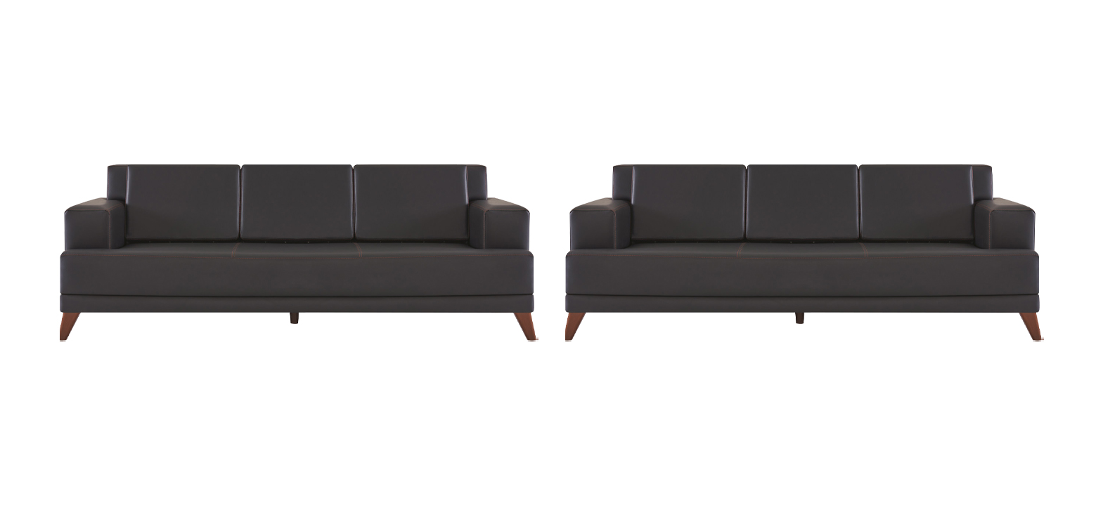 Leather Sofas Modern Couch 3-Seater Black Upholstered Cushion Leather Wood