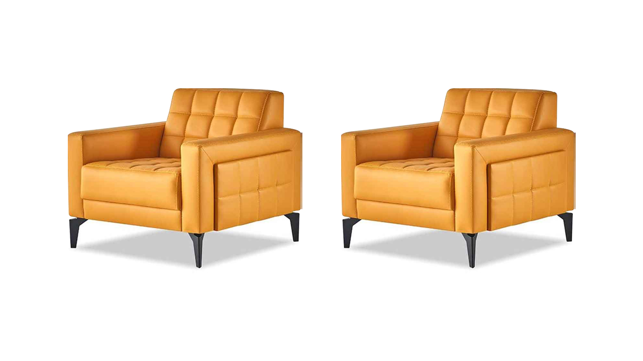 Chesterfield Set Yellow Armchair Reclining Armchair Modern Leather Stainless Steel Wood