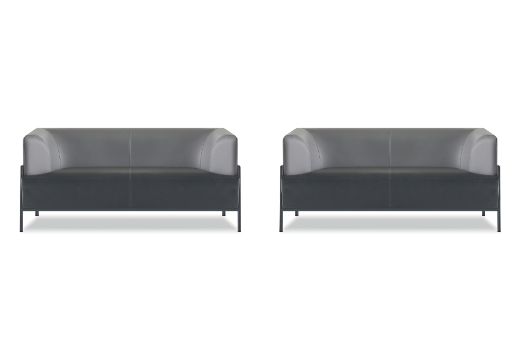 Black Leather Sofa Modern Seating Furniture 4-Piece Set Stainless Steel Office Armrests