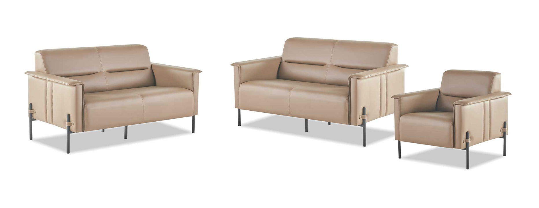 Beige Sofa Set 2-Seater Armchair Modern Leather Sofas Complete Stainless Steel
