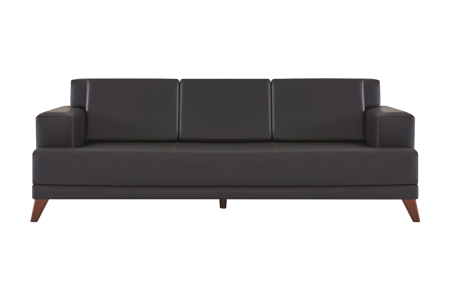Modern Leather Sofa 3-Seater Black Solid Color Couch Upholstered Cushion Wood