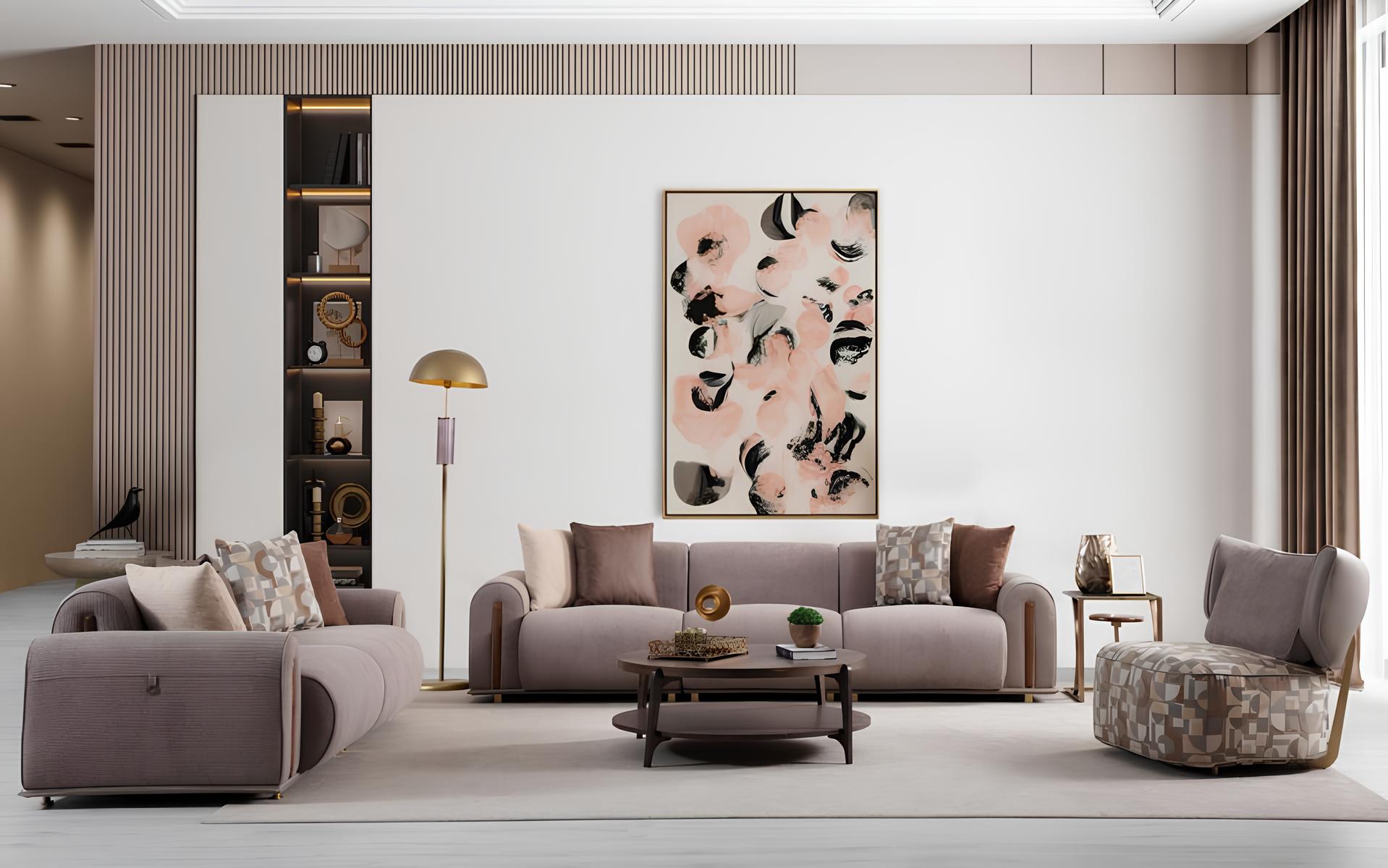 Gray living room seating set modern four-seater elegant three-seater armchair