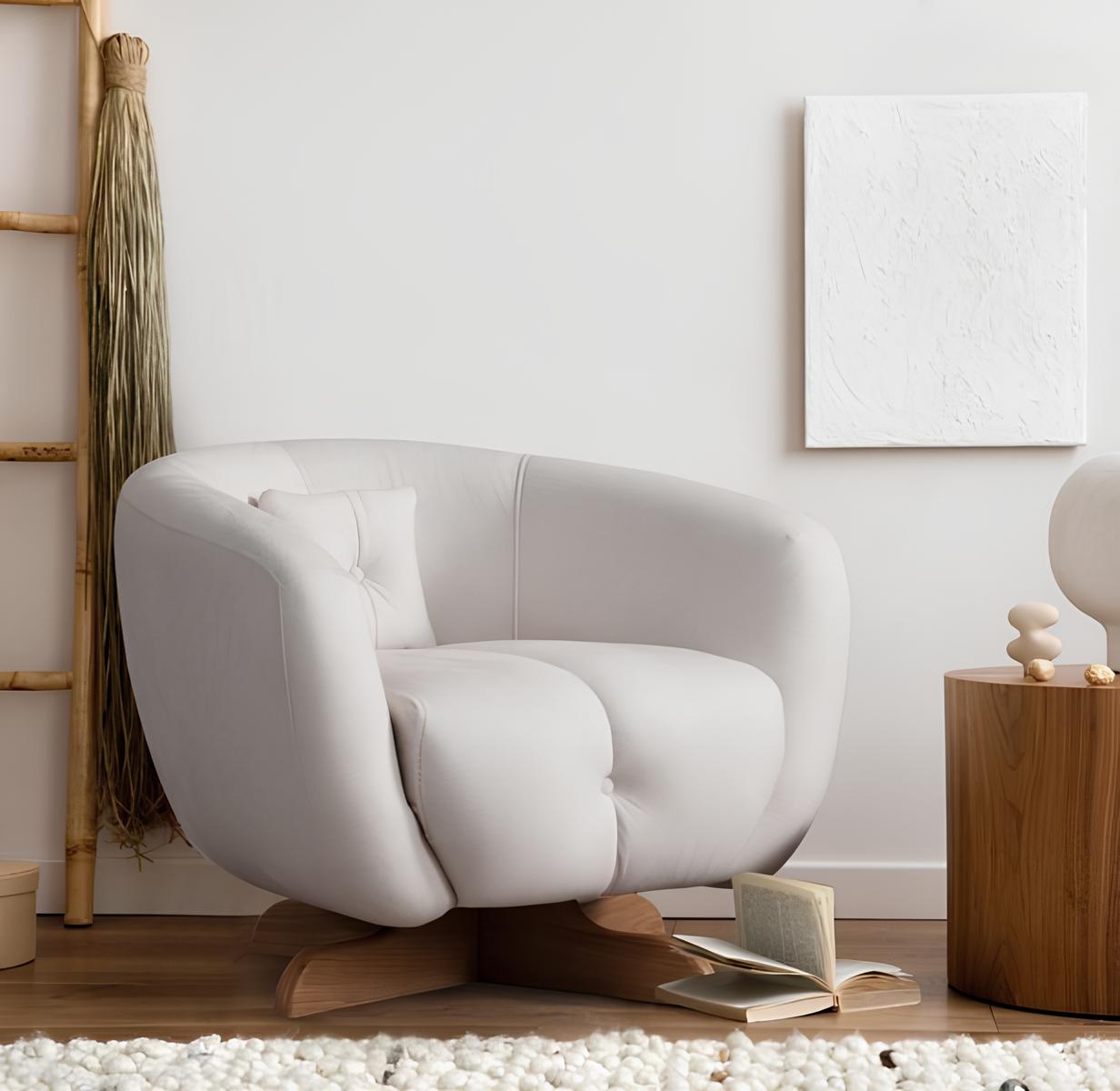 White luxury armchair designer living room single seat textile elegant 1-seater