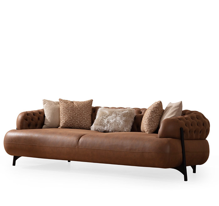 Brown Chesterfield Three-Seater Living Room Upholstered Couch Modern Furniture