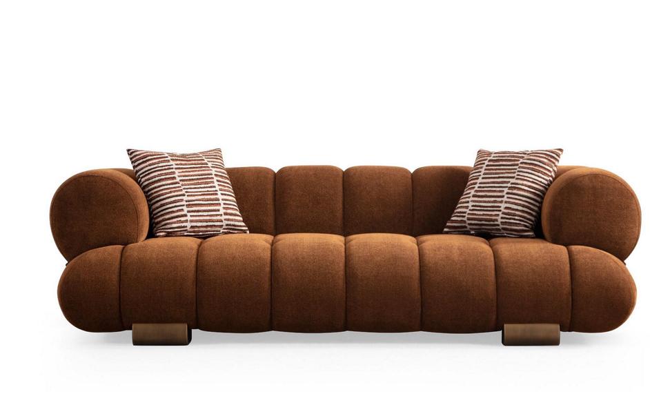 Brown living room three-seater luxurious textile sofas designer seating furniture
