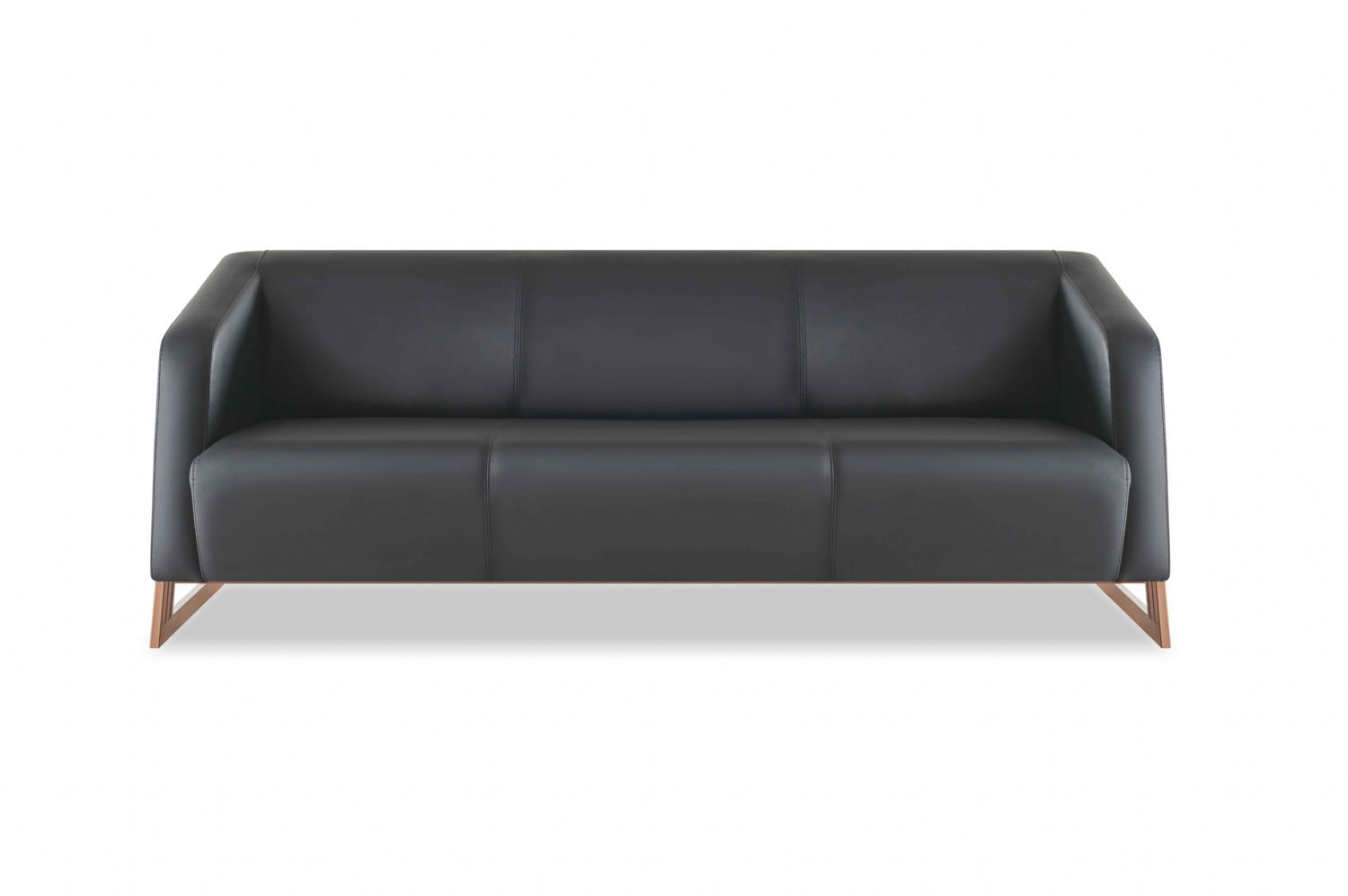 Leather Sofa 3-Seater Modern Black Leather Wooden Three-Seater Couch with Armrests