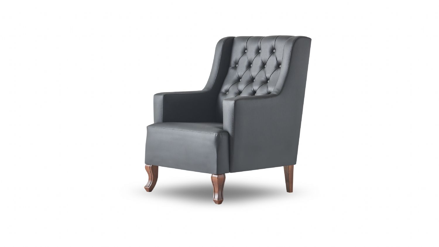 Chesterfield Armchair Black 1-Seater Lounge Chair Leather Buttons Soft Wood