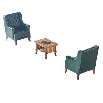 Chesterfield Seating Set Armchair Green Coffee Table Brown Leather Classic