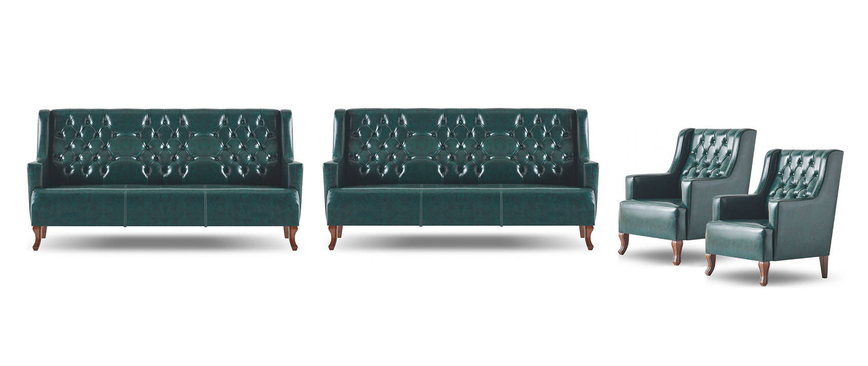 Chesterfield Classic Sofa Set 3-Seater Armchair Green Leather
