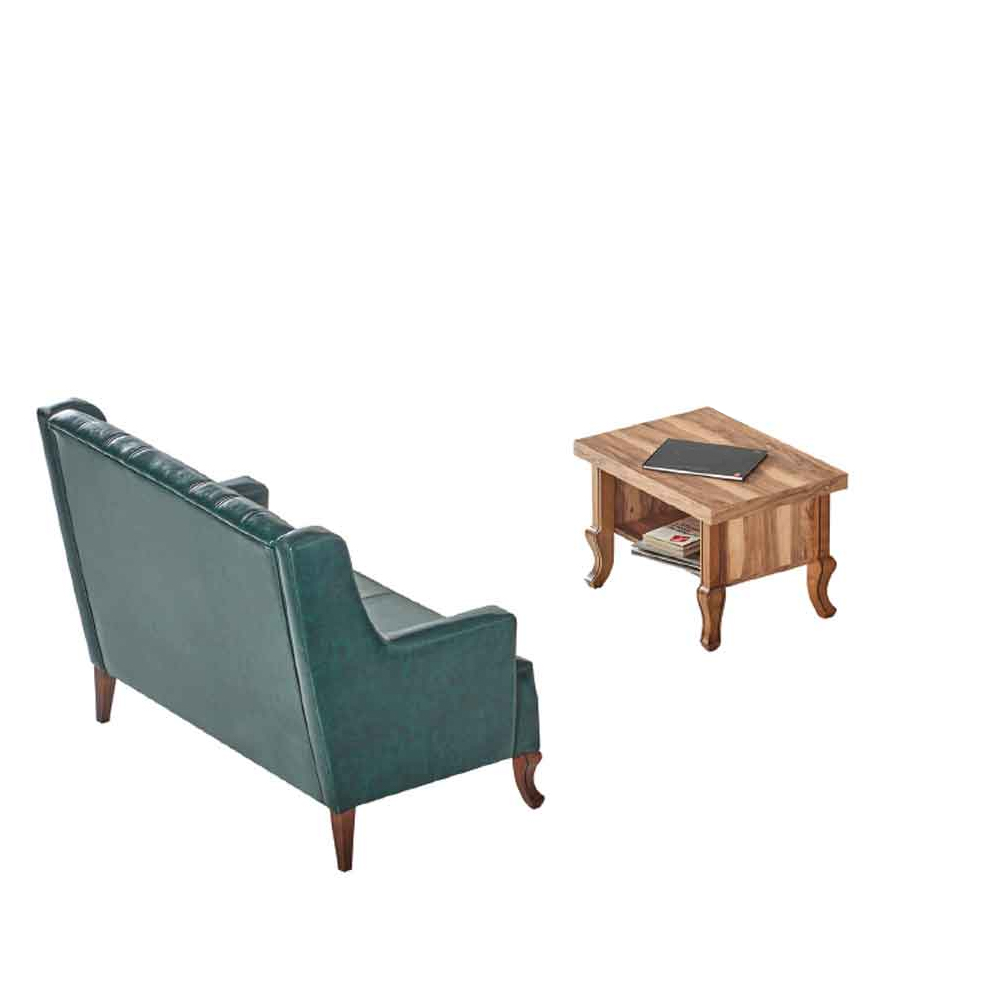 Chesterfield Green Sofa 3-Seater Brown Rectangular Coffee Table Classic Set