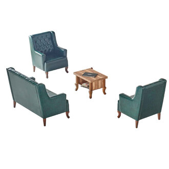 Classic Chesterfield Green Upholstered Furniture Set 3-Seater Armchair Coffee Table Brown