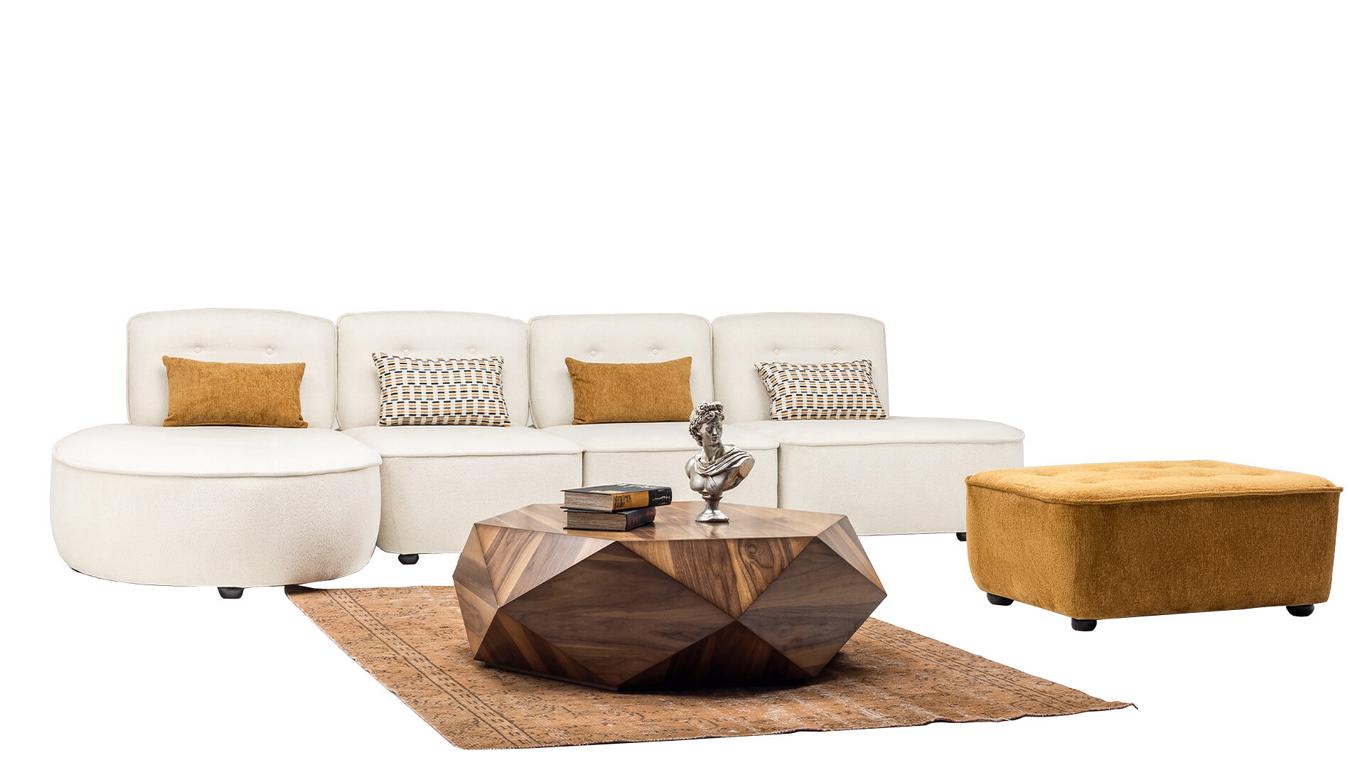 XXL Couch 4-seater sofa with ottoman living room set modular beige textile