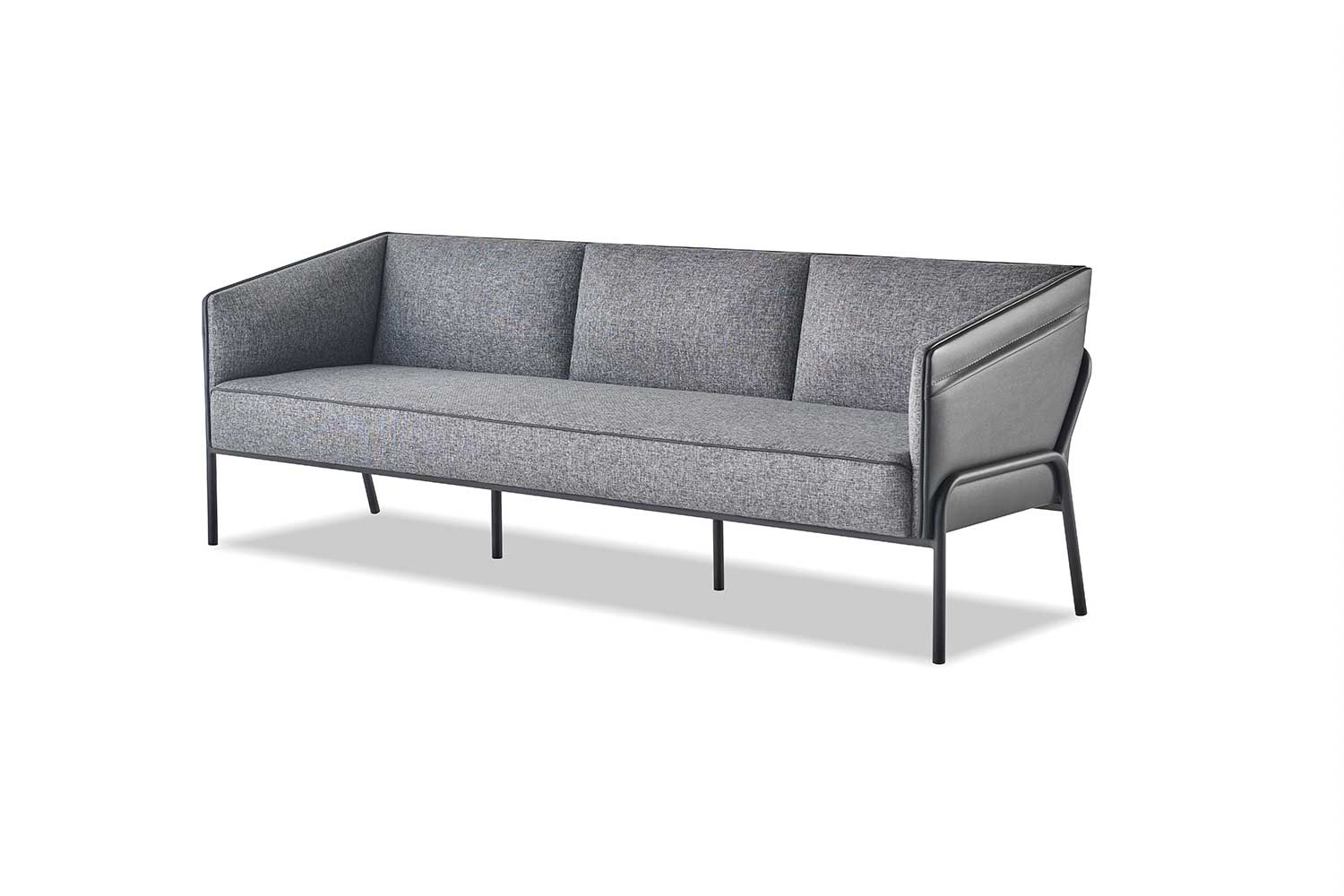 Leather sofa 3-seater gray modern three-seater textile stainless steel leather