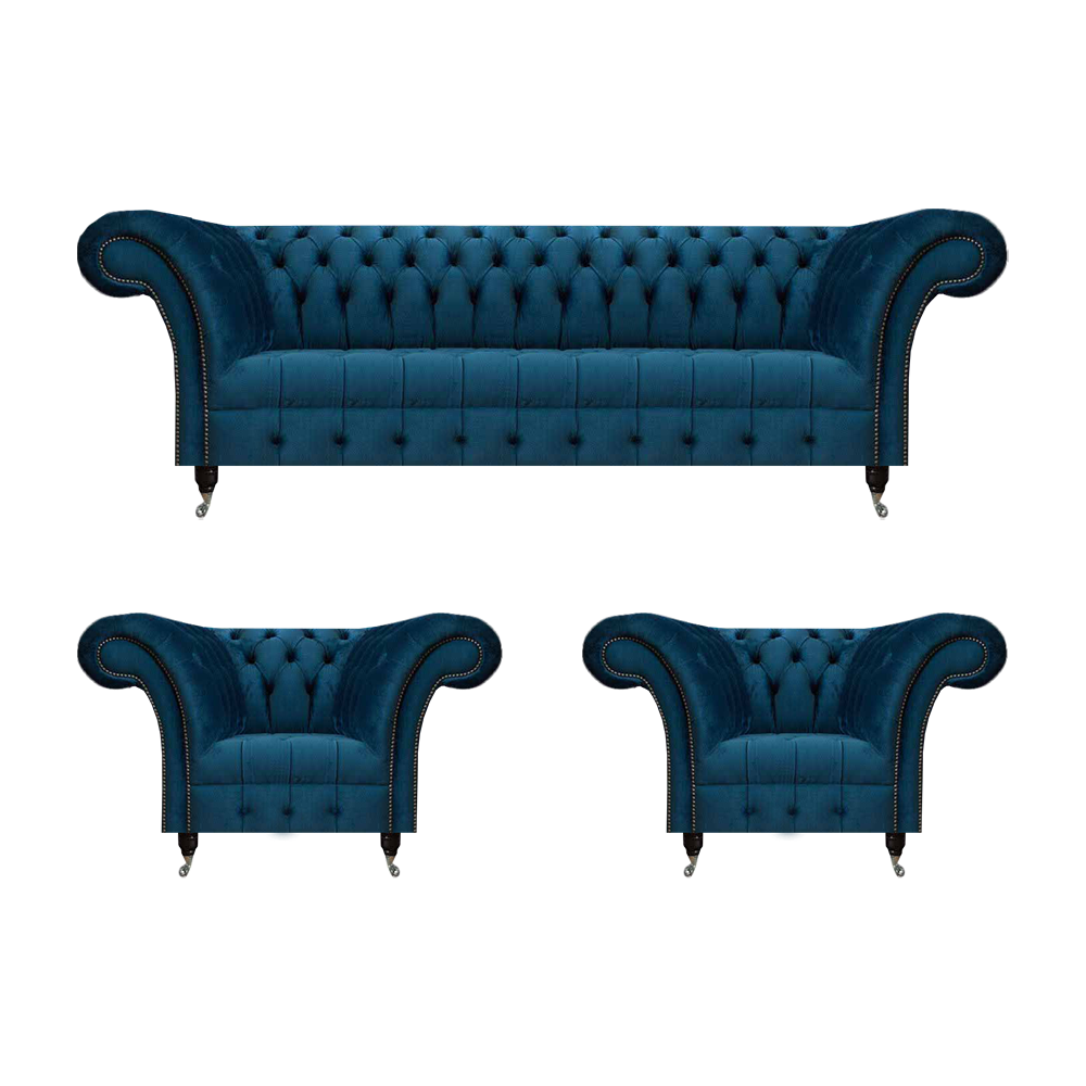 Chesterfield Blue Seating Group Modern Complete Living Room Sofa Set