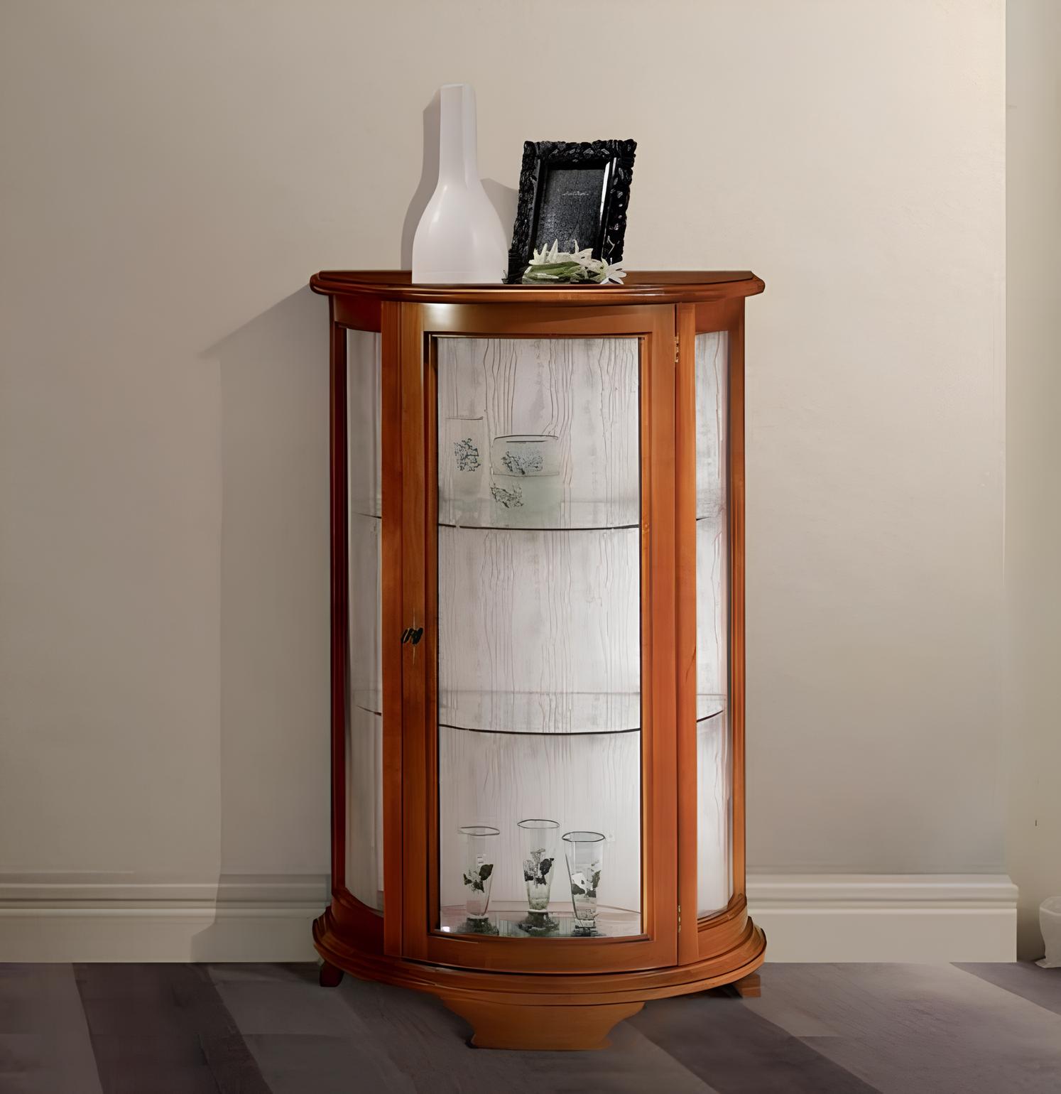 Luxury Single Display Cabinet Brown Cupboard One-Door Glass Cabinet Wooden Furniture Cabinets