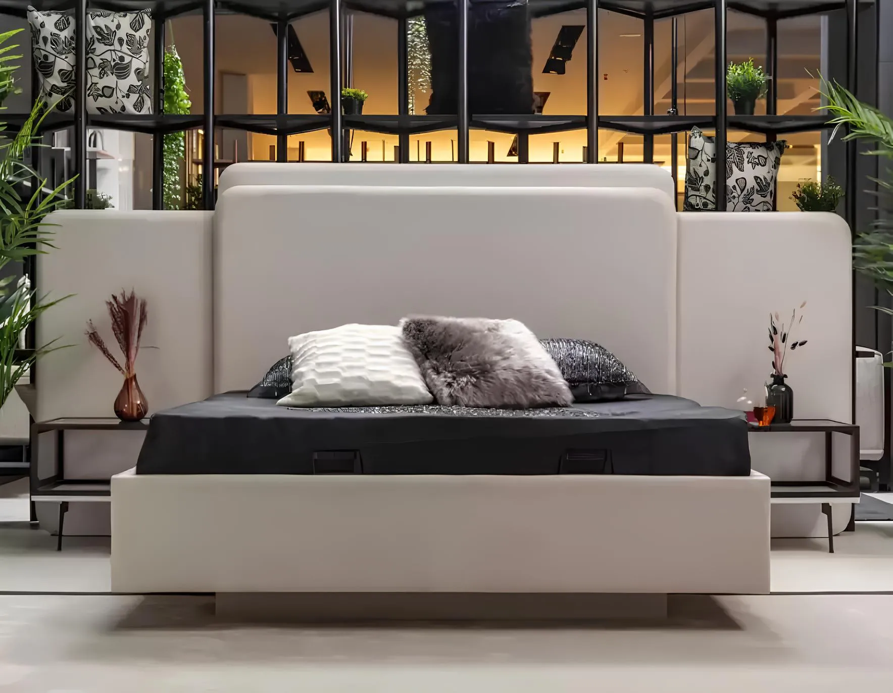 Luxury bedroom bed designer furniture white double bed beds wood new