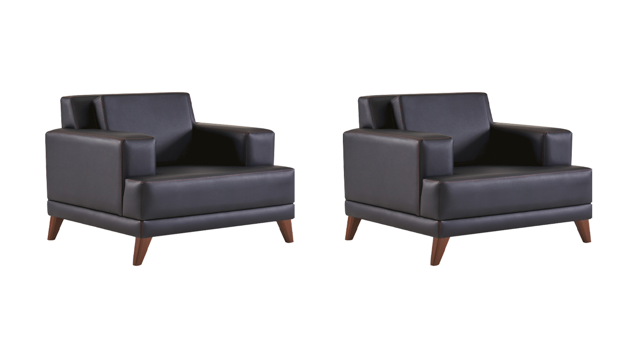 Armchair Leather Chair Black Modern Upholstered Cushion 1-Seater Wood