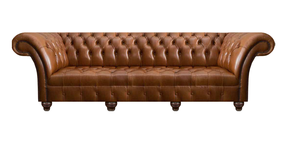 Chesterfield Brown Leather Sofa Living Room Designer Four-Seater Couch