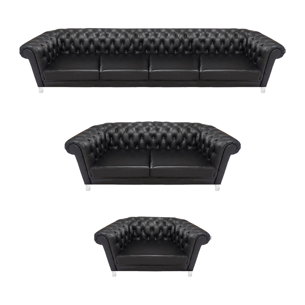 Black Chesterfield leather suite designer 4-seater sofa loveseat armchair