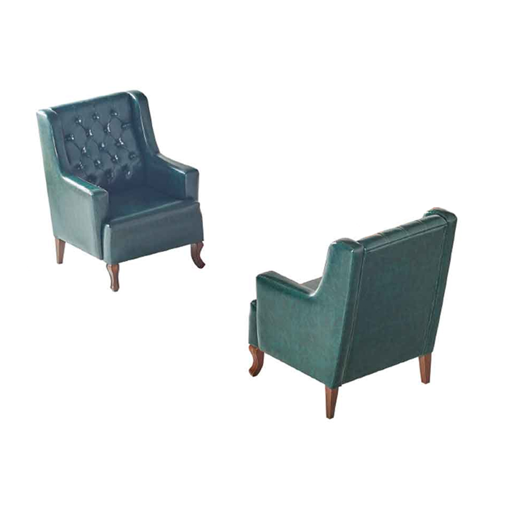 Chesterfield Armchair Set Green Classic Buttons 1-Seater Leather Wood Soft