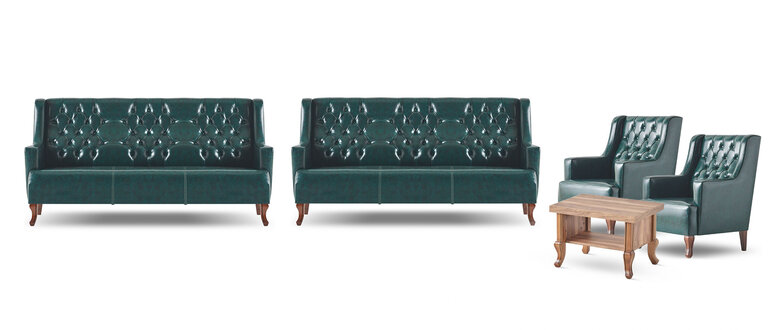 Chesterfield Sofas Leather Sofas Classic Green 3-Seater Armchair Coffee Table