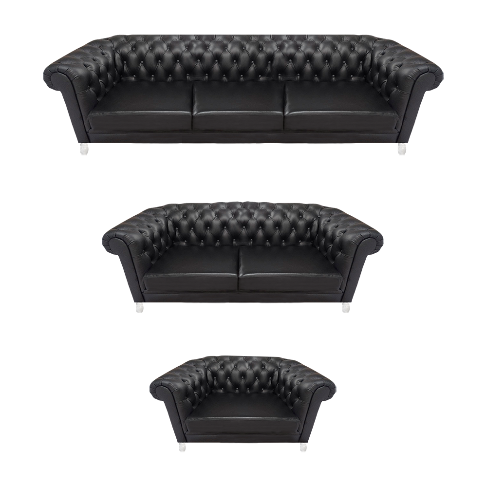 Black Chesterfield Leather Suite Designer Sofas Living Room Armchair