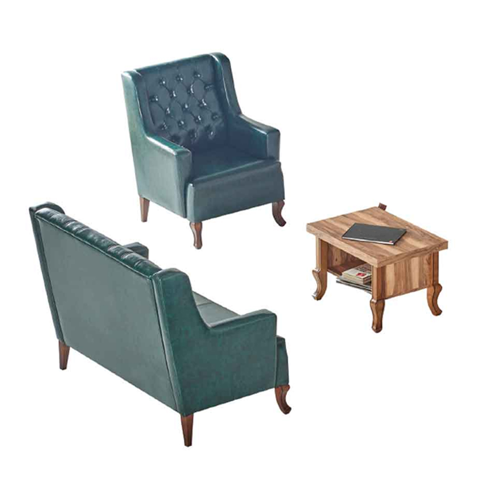 Complete Set 3-Seater Armchair Coffee Table Chesterfield Green Classic