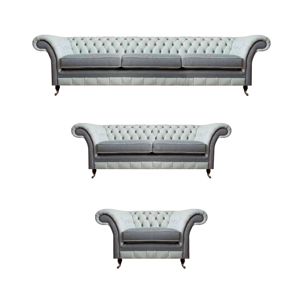 Chesterfield Gray Sofa Set 3-piece Design Furniture Upholstered Furniture Living Room