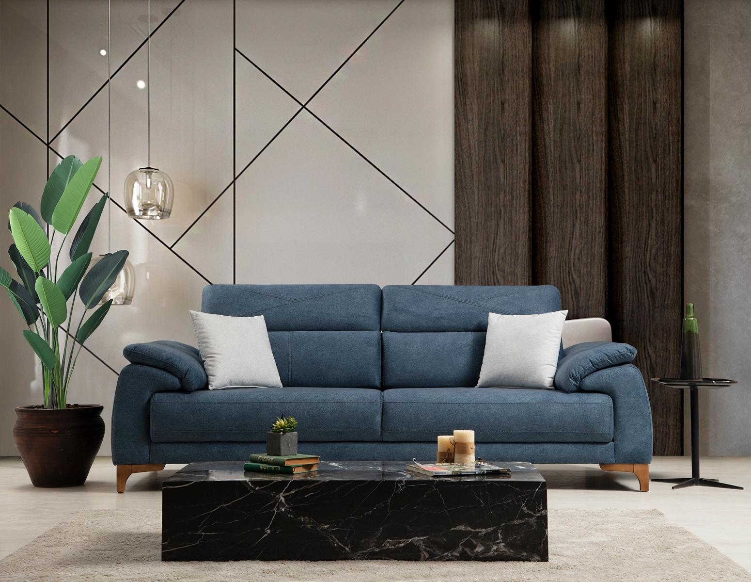 Sofa Couch Living Room Modern Furniture Three-Seater Blue Upholstered Sofa Design