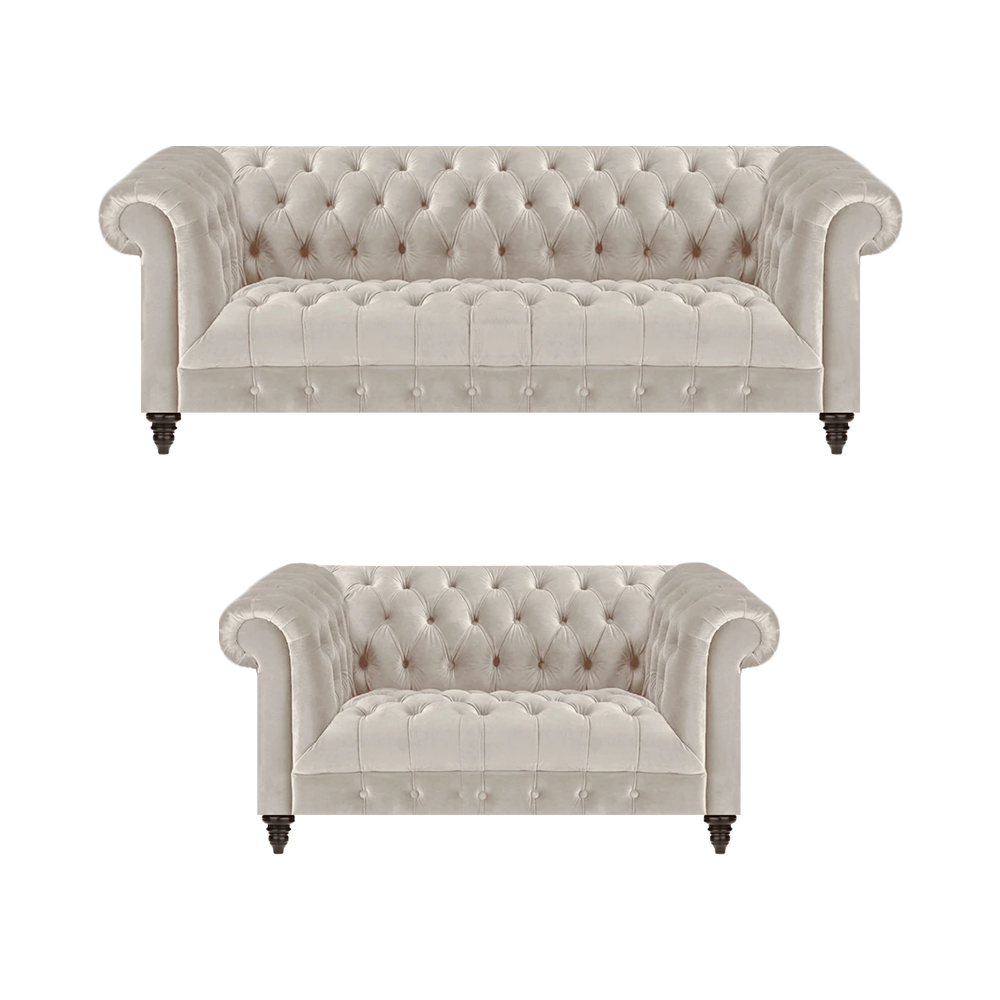 Designer Chesterfield White Couch Set 3-Seater Textile Two-Seater