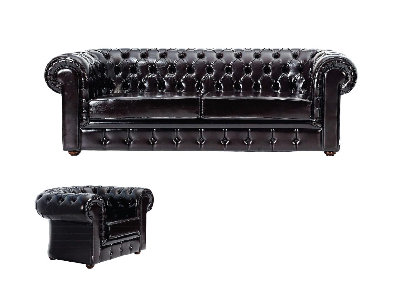 Sofa set 2+1 seater Chesterfield leather sofa modern relaxing armchair 2 pieces furniture
