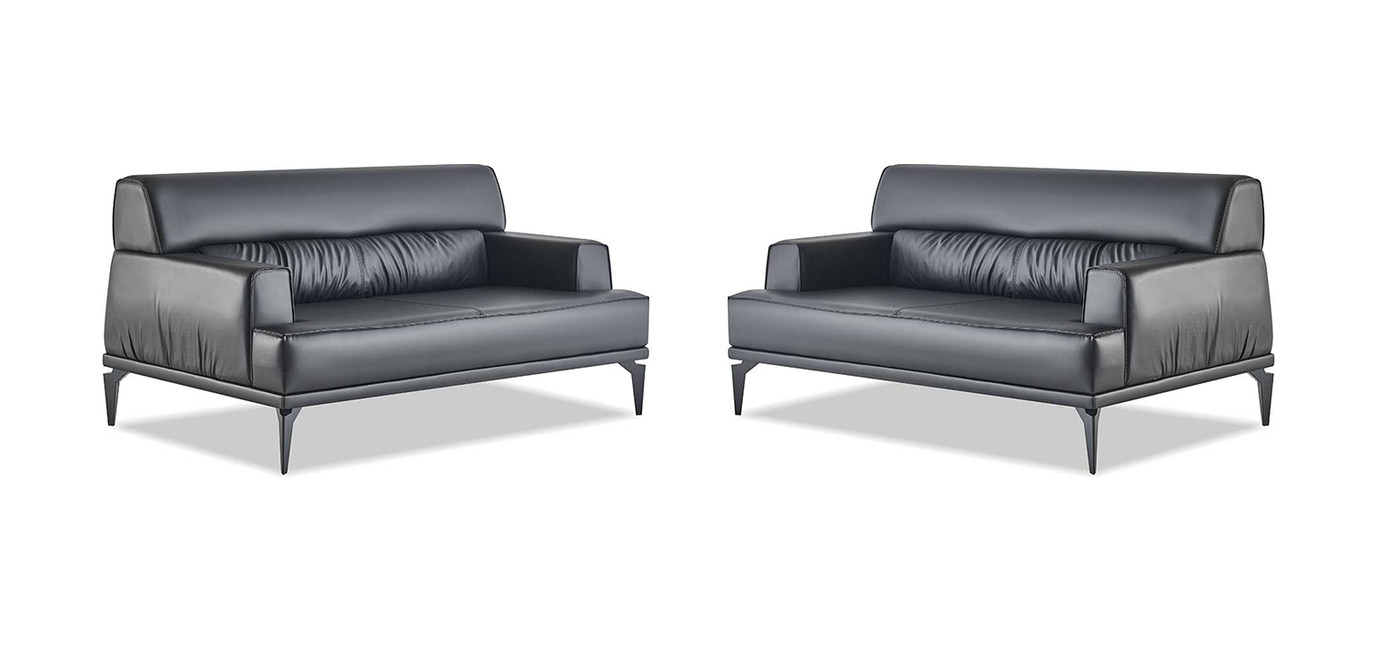 Modern 2-seater sofa set black leather couch sofa set.