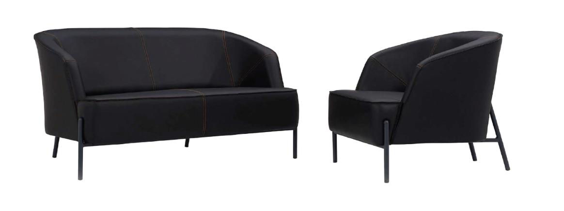 Leather sofas set 1-seater 2-seater 2x armchairs black upholstery furniture wood