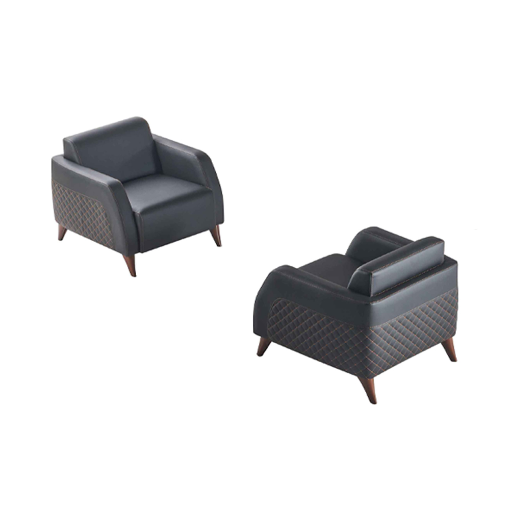 Black Leather Chair Set, Wooden Recliner, Modern Soft Upholstered Single Seat