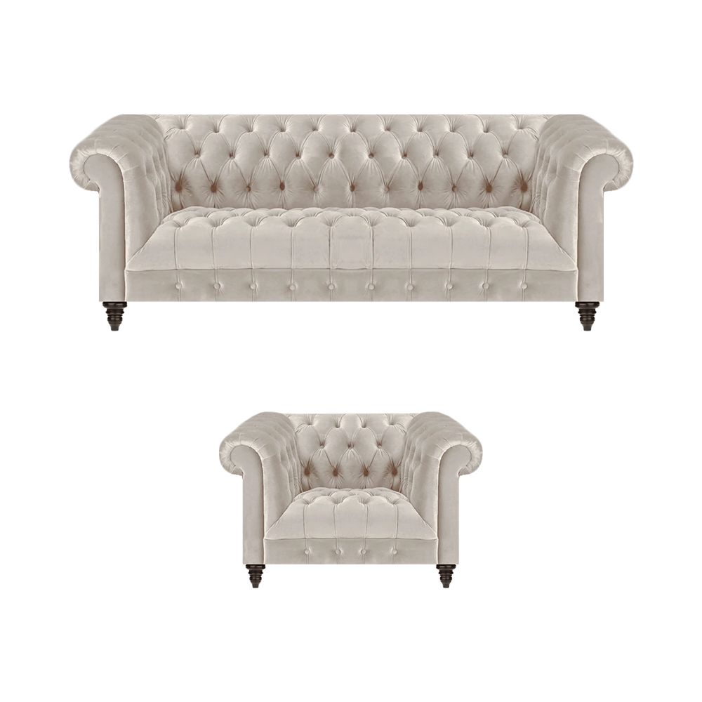 Chesterfield White Upholstered Sofa Luxurious 3-Seater Fabric Armchair