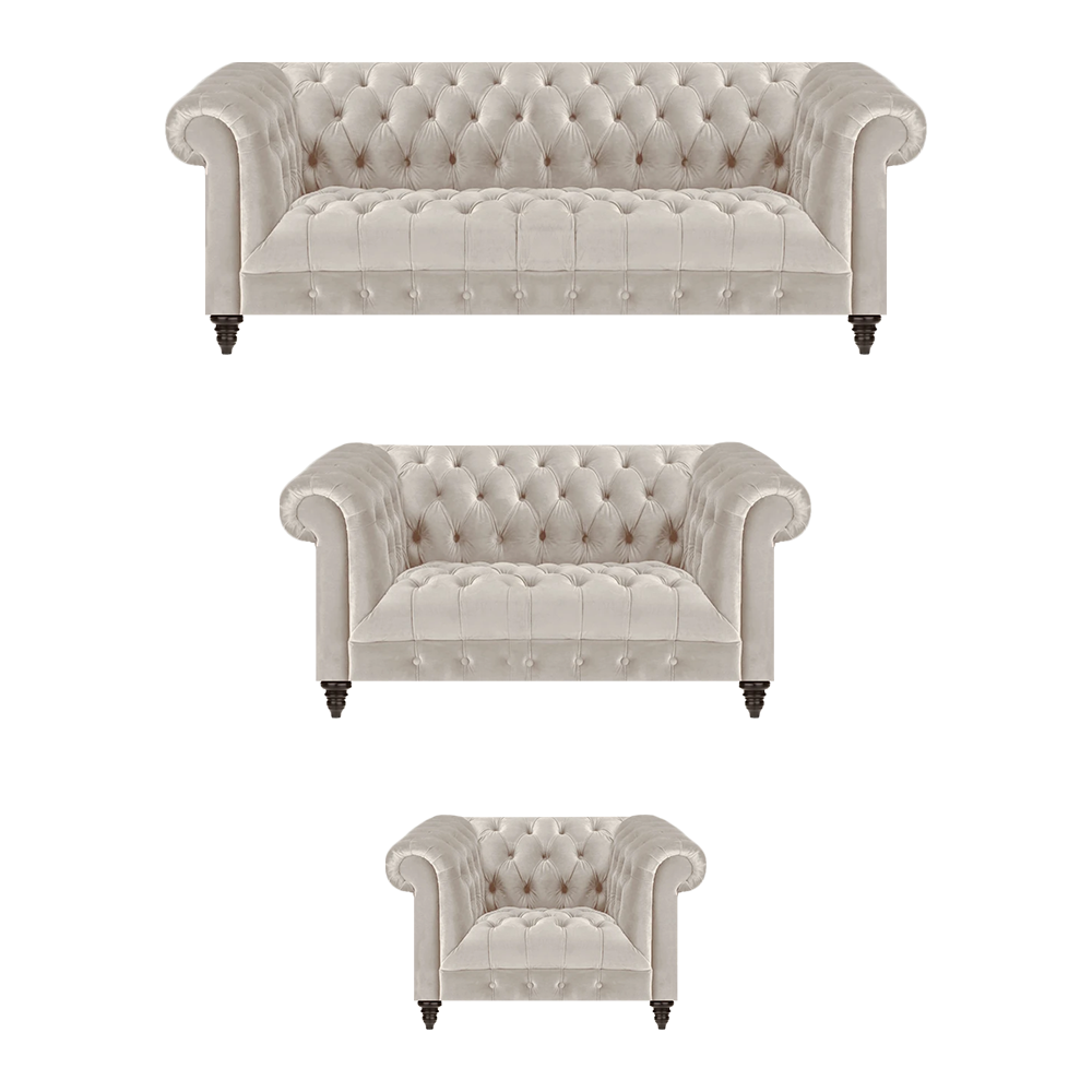 Modern Chesterfield White Sofa Set Elegant Upholstered Sofas Armchairs 3-piece